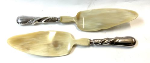 2 Italian Sterling silver and horn cake servers. 2