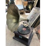 A vintage HMV gramophone, with horn