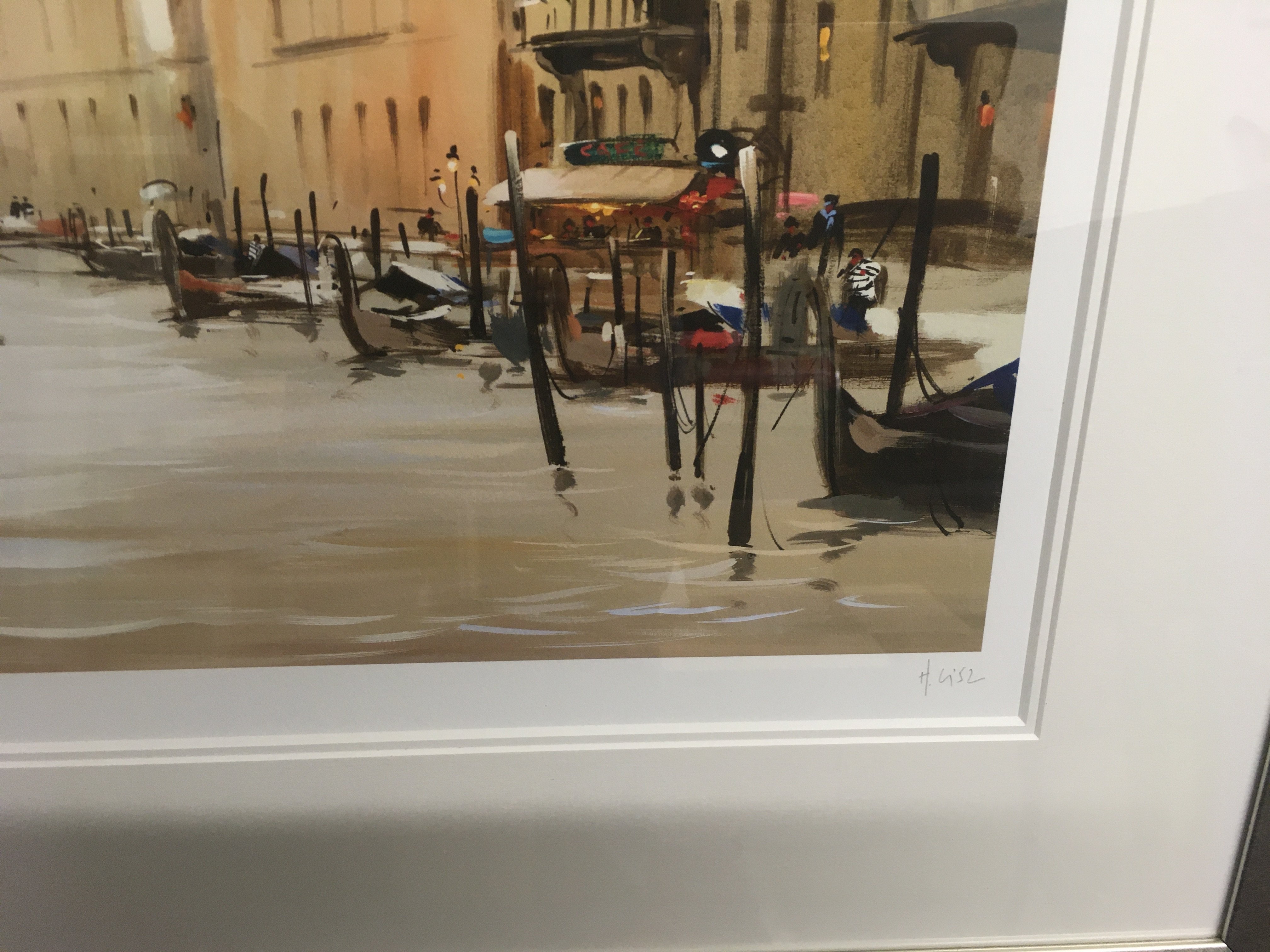 A large Framed pencil sketch view of Venice. 111x6 - Image 2 of 3