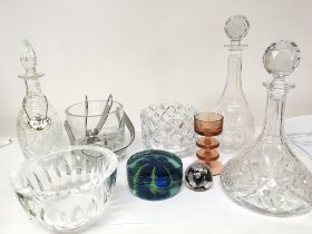 A collection of glasss including Orrefors Swedish glass a Madeira glass paperweight other