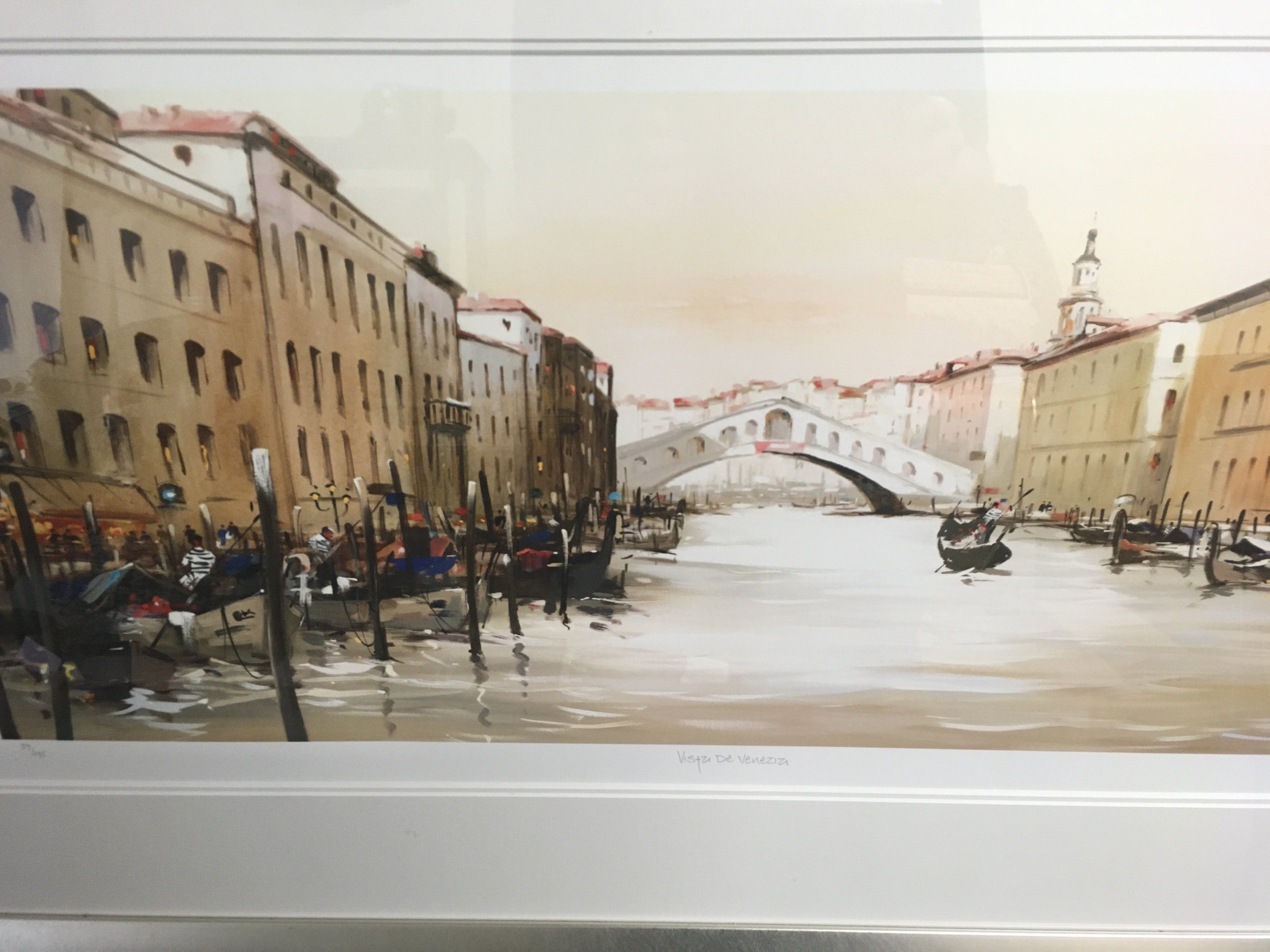 A large Framed pencil sketch view of Venice. 111x6 - Image 3 of 3