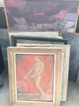 A collection of Oil on canvas paintings by A.H Palmer including abstract, portraits, still life etc.