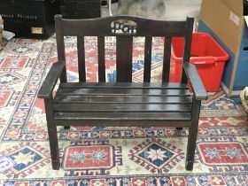 A small oak wood childs bench, dimensions 38x68x60