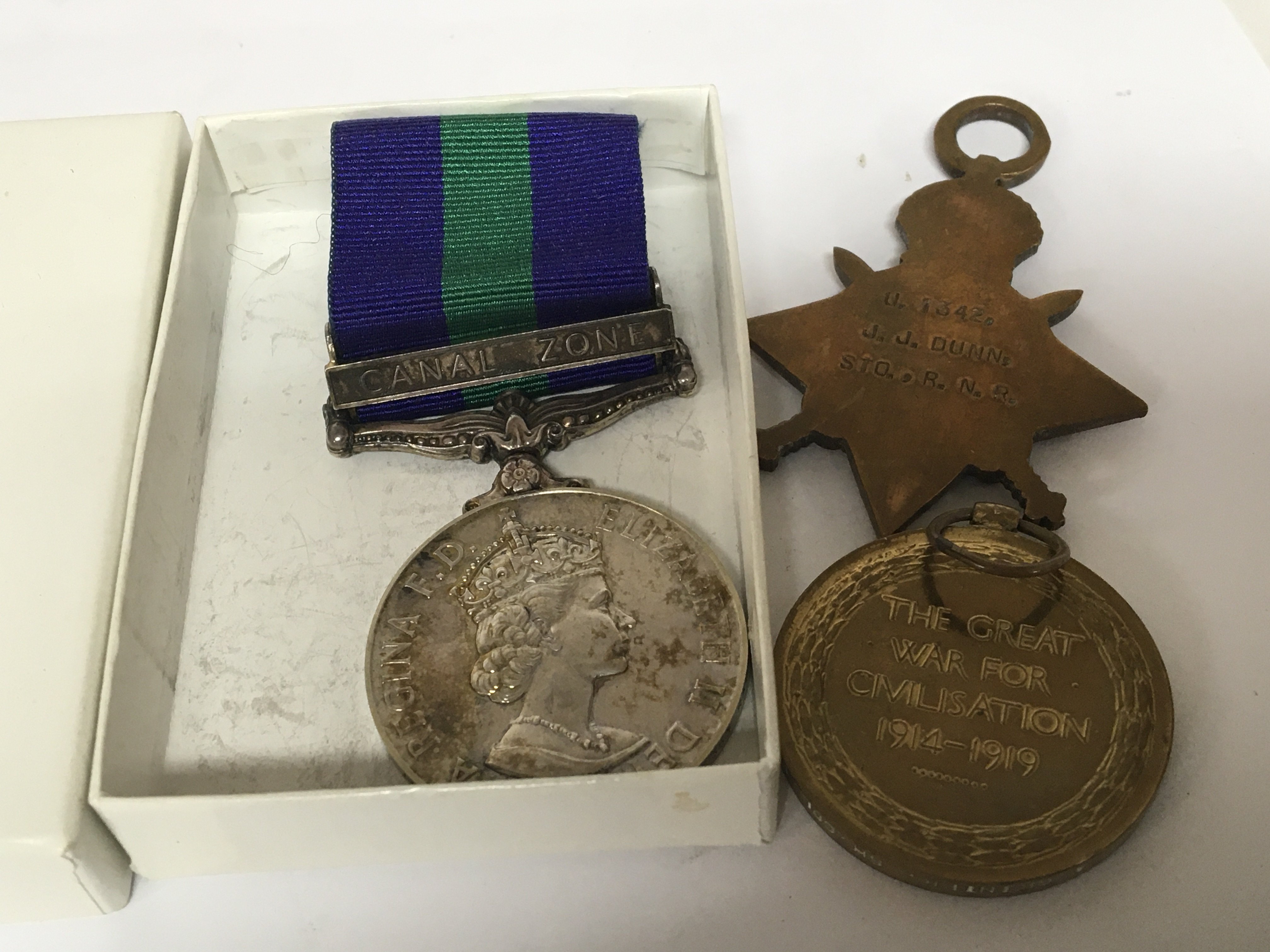 A GSM medal with Canal Zone bar awarded to AC2 HPSpendley 2587835 RAF with box and two first world - Image 2 of 2