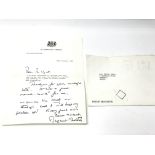 A signed letter from Margaret Thatcher welcoming W