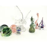 A collection of glass ornaments including an eagle