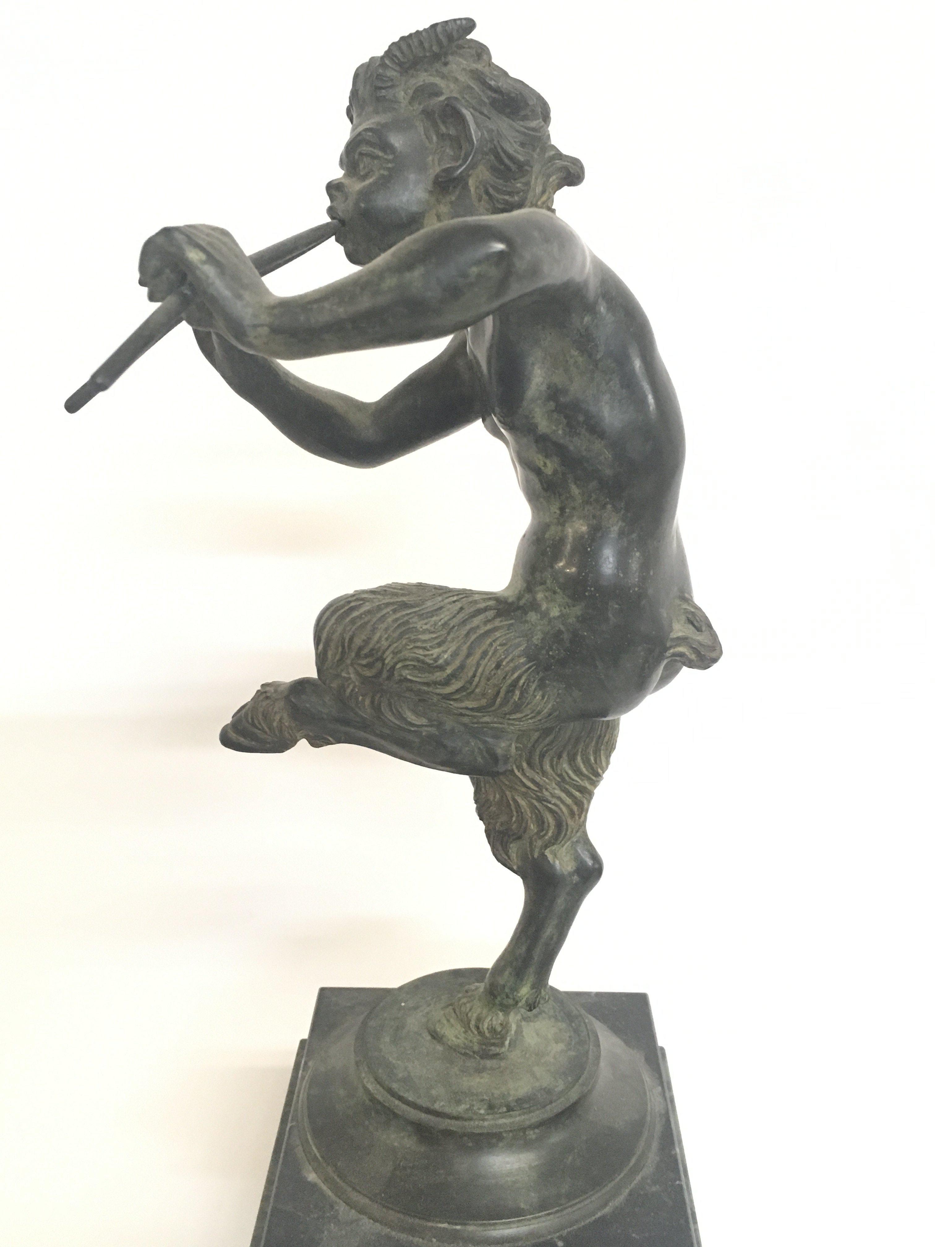 A bronze figure of Pan on a marble base, 42cm tall - Image 3 of 4