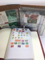 Two albums and three boxes of world stamps (5). Sh