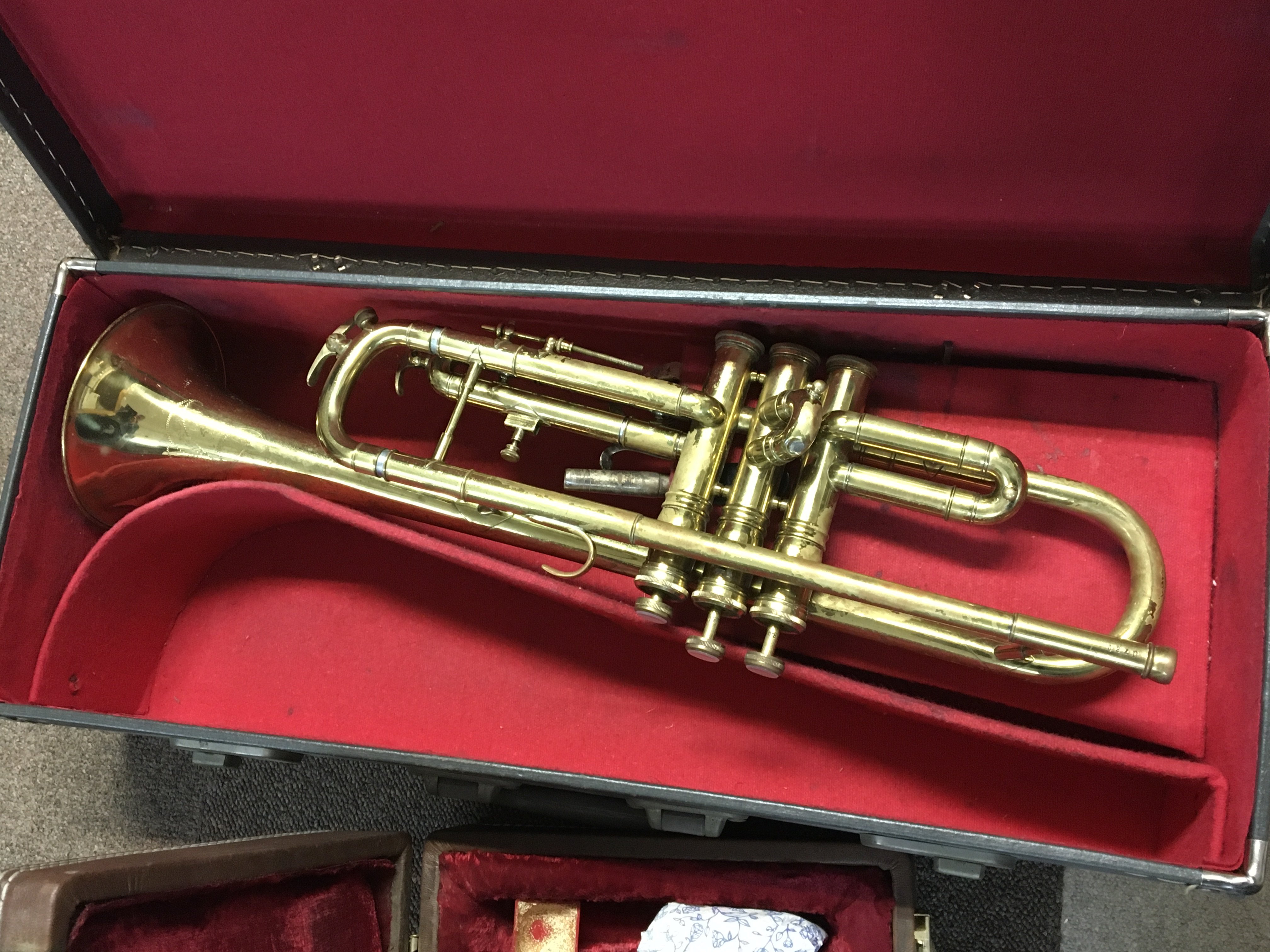 A Boosey and Hawkes Emperor clarinet in a fitted case and a brass trumpet (2) - Image 2 of 2