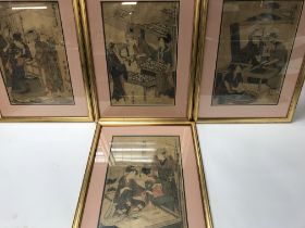 Four framed Utmaro woodblock prints. 39cm wide by 52cm high.