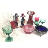 A collection of ceramics including art glass, two