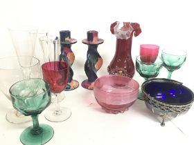 A collection of ceramics including art glass, two