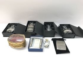 A collection of assorted glass perfume bottles and other oddments including a Hallmarked silver