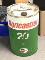 A vintage Agricastrol 5 gallon oil drum. This lot