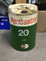 A vintage Agricastrol 5 gallon oil drum. This lot
