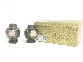 Boxed pair of small Chinese Cloisonne ginger jars.