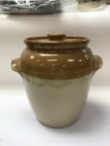 A large stoneware bread bin ,approx 28cm, a small