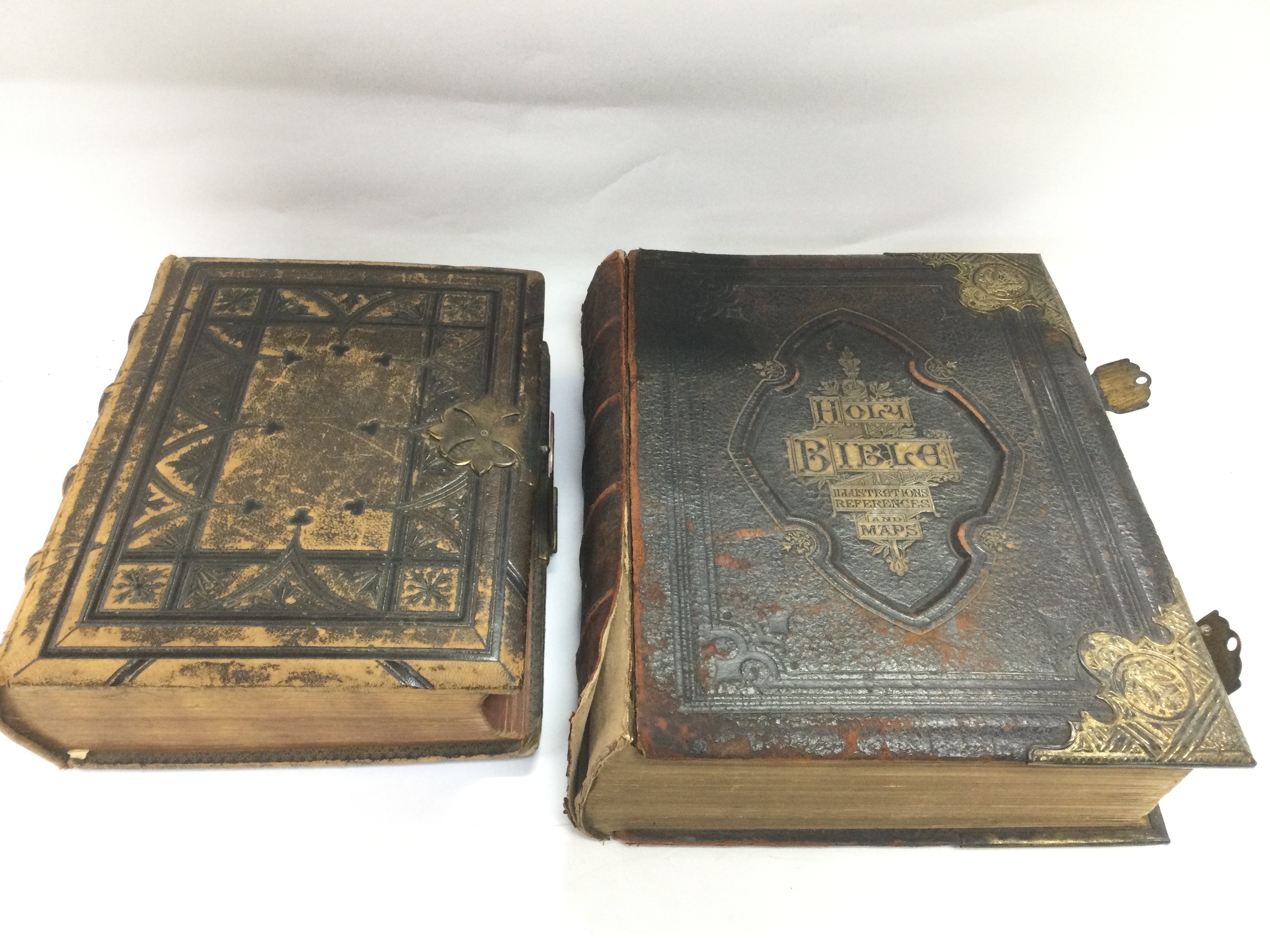 Two leather bound Victorian bibles. Shipping categ