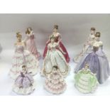 Nine ceramic figures of ladies comprising Royal Wo