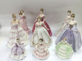 Nine ceramic figures of ladies comprising Royal Wo