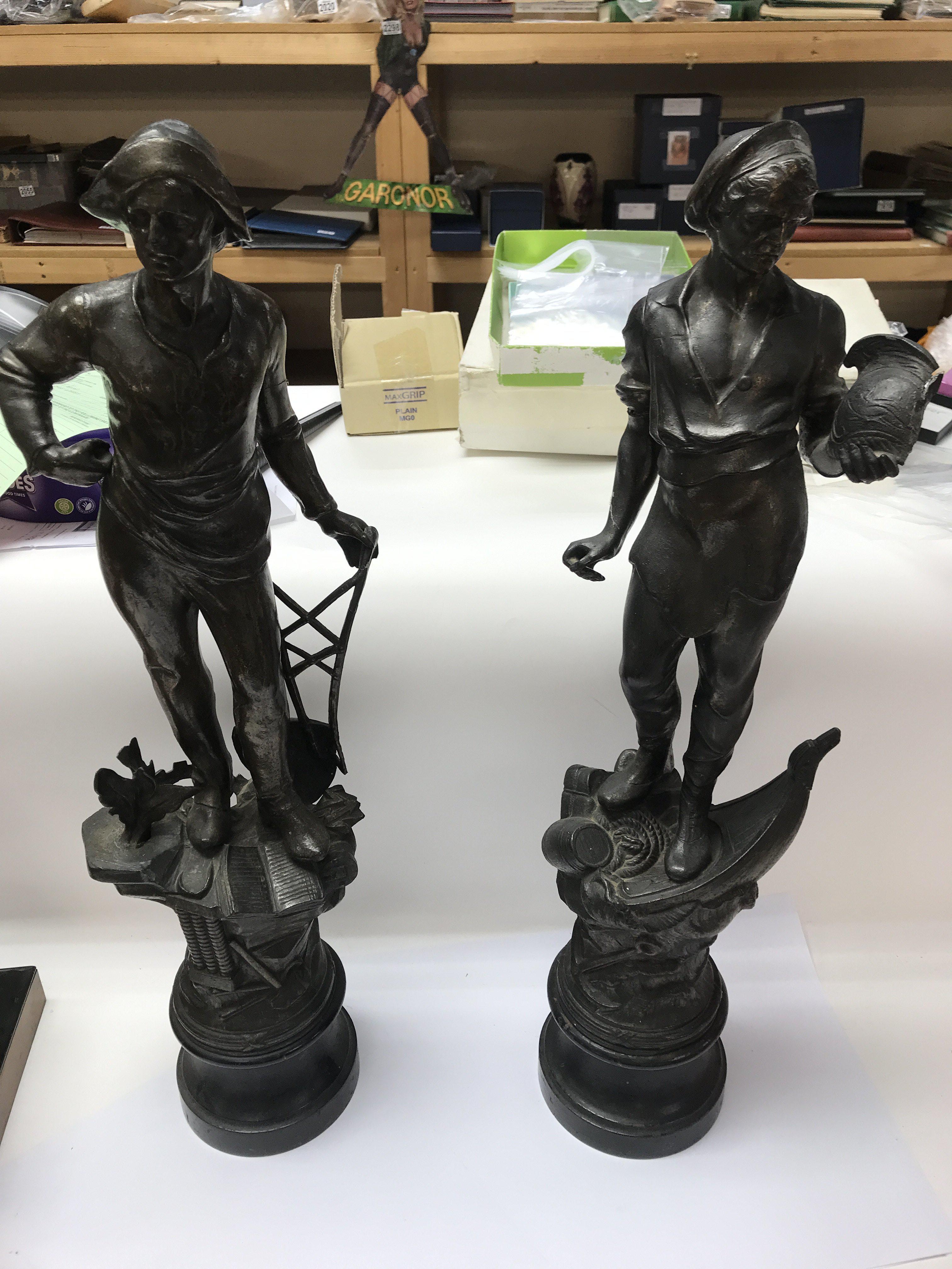 A pair of spelter figures approx 66cm. NO RESERVE