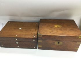 A brass bound writing slope and a a needlework box