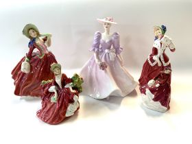 4 Royal Doulton figurines together with 1 Coalport