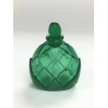 A Lalique green glass perfume bottle, signed R Lal