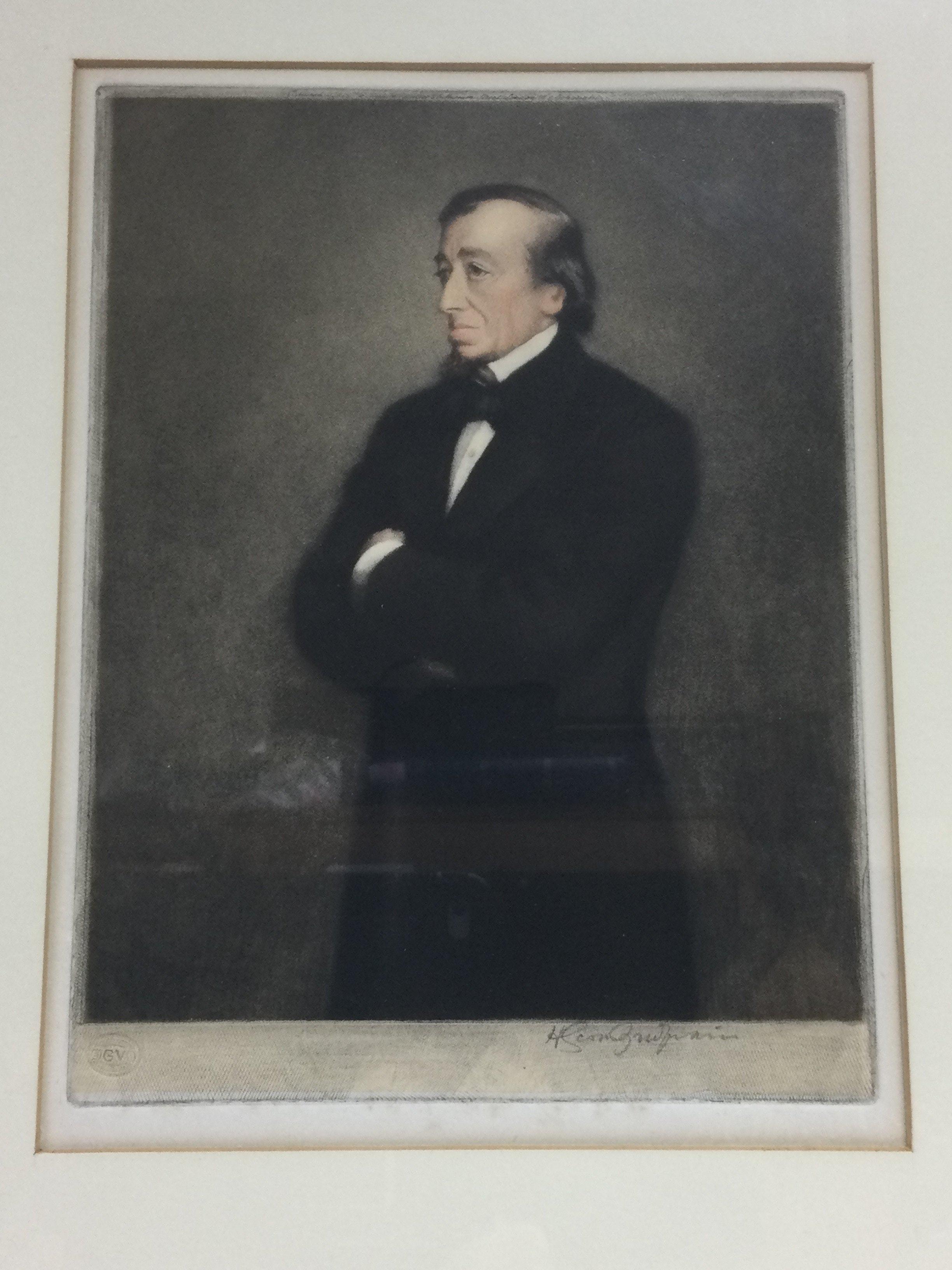 A framed and glazed mezzotint of Disraeli, approx