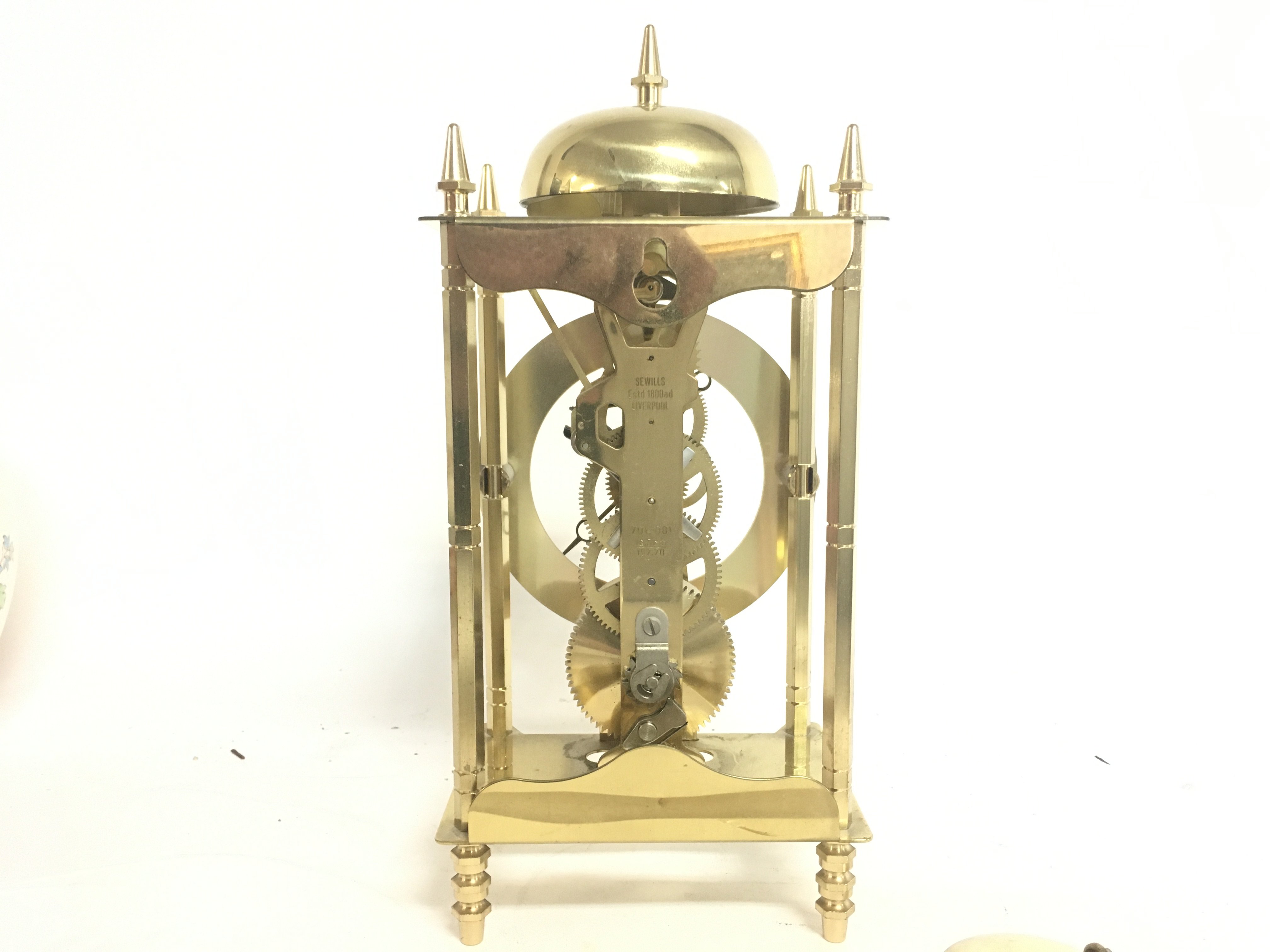 A Sewills skeleton brass mantle clock, 24cm tall a - Image 3 of 3