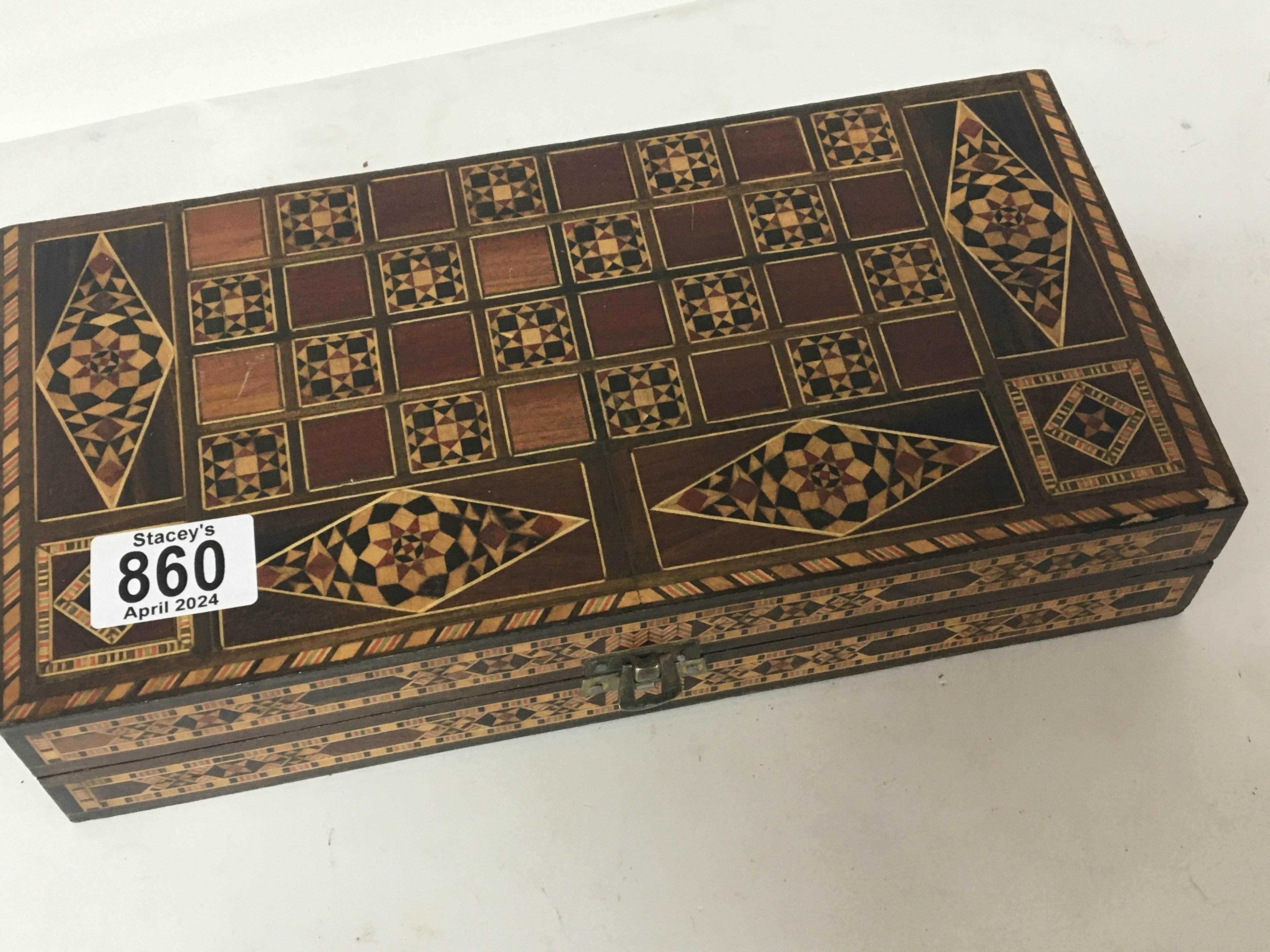 A Damascus type games box with a patterned interio - Image 2 of 2