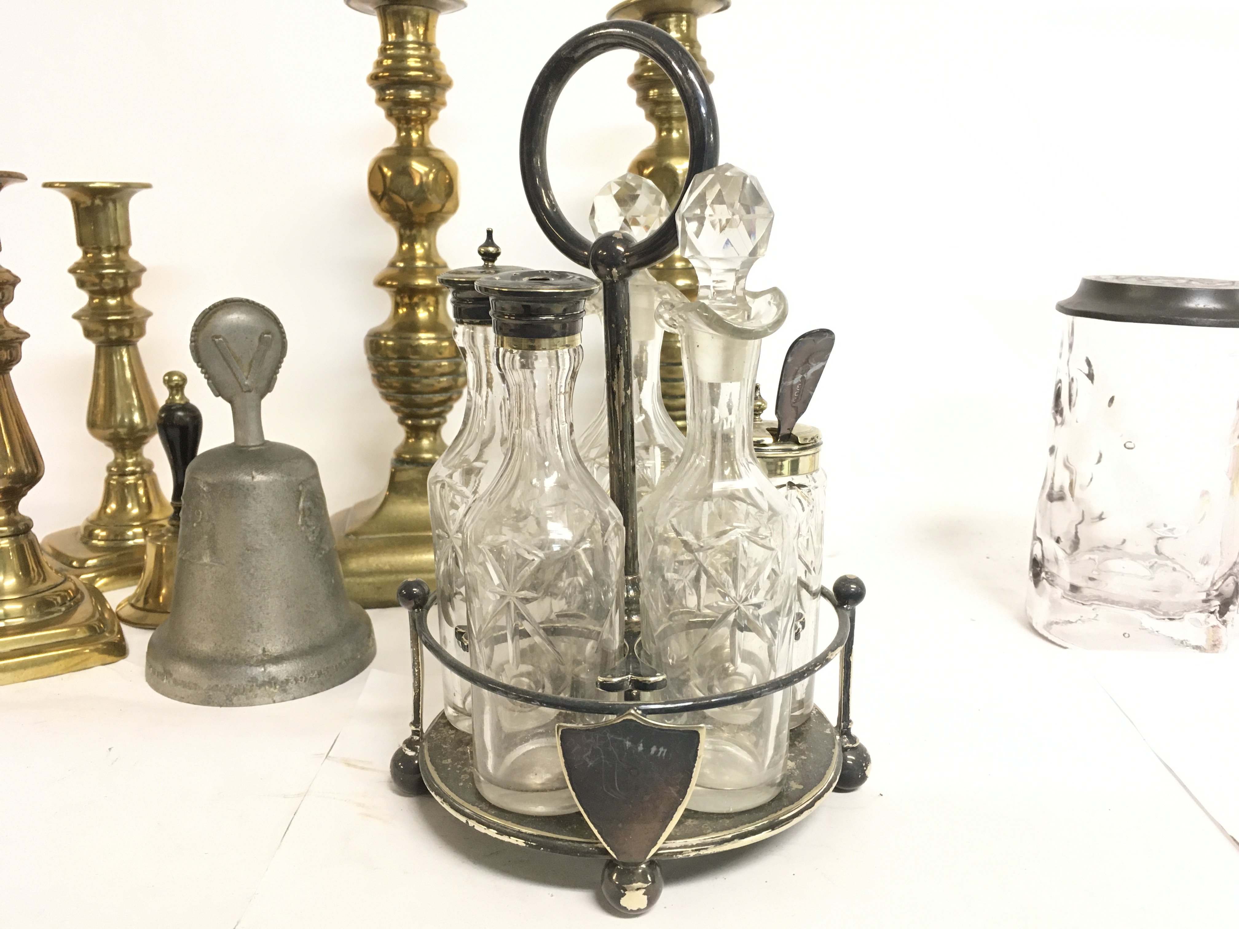 Bronze candlesticks, bells, and a Benetfink & Co s - Image 2 of 4