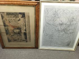 A framed map of Central Burma and the Front View of the Great Fire of 1861. Dimensions 64x78cm &