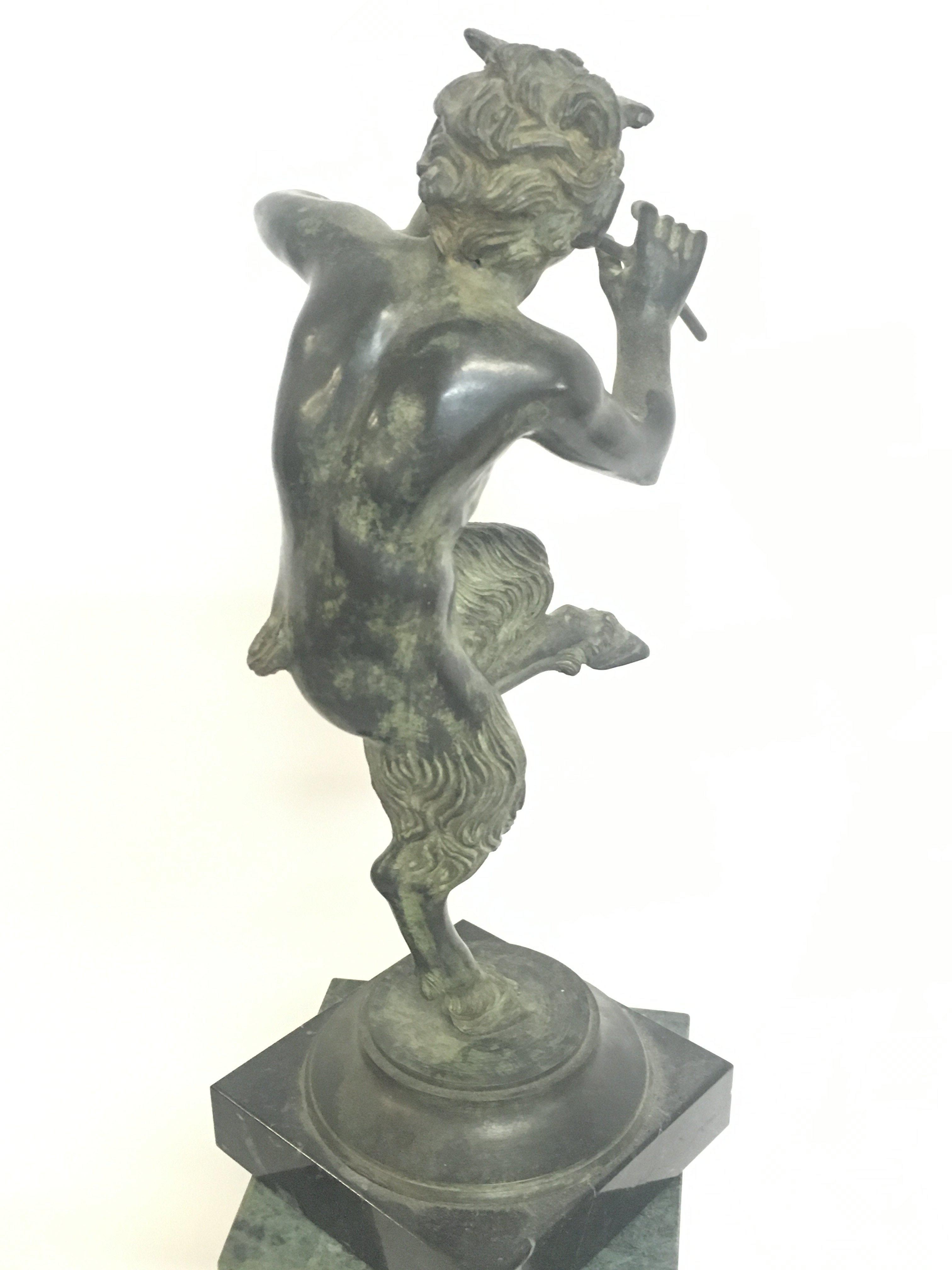 A bronze figure of Pan on a marble base, 42cm tall - Image 4 of 4