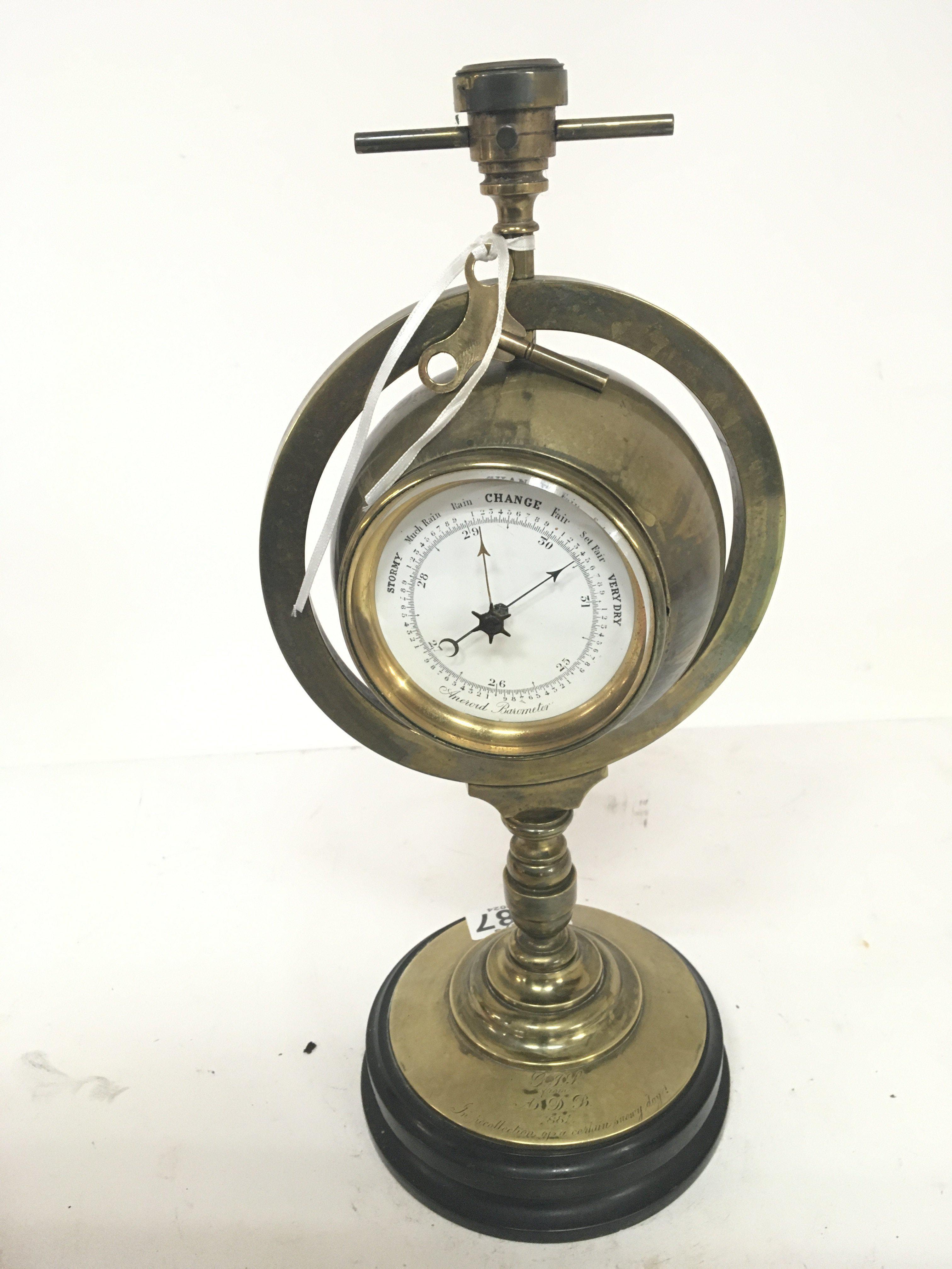 A brass compass clock the case within a brass gimb - Image 2 of 3