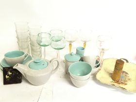 A collection of glasses including Poole cups, sauc