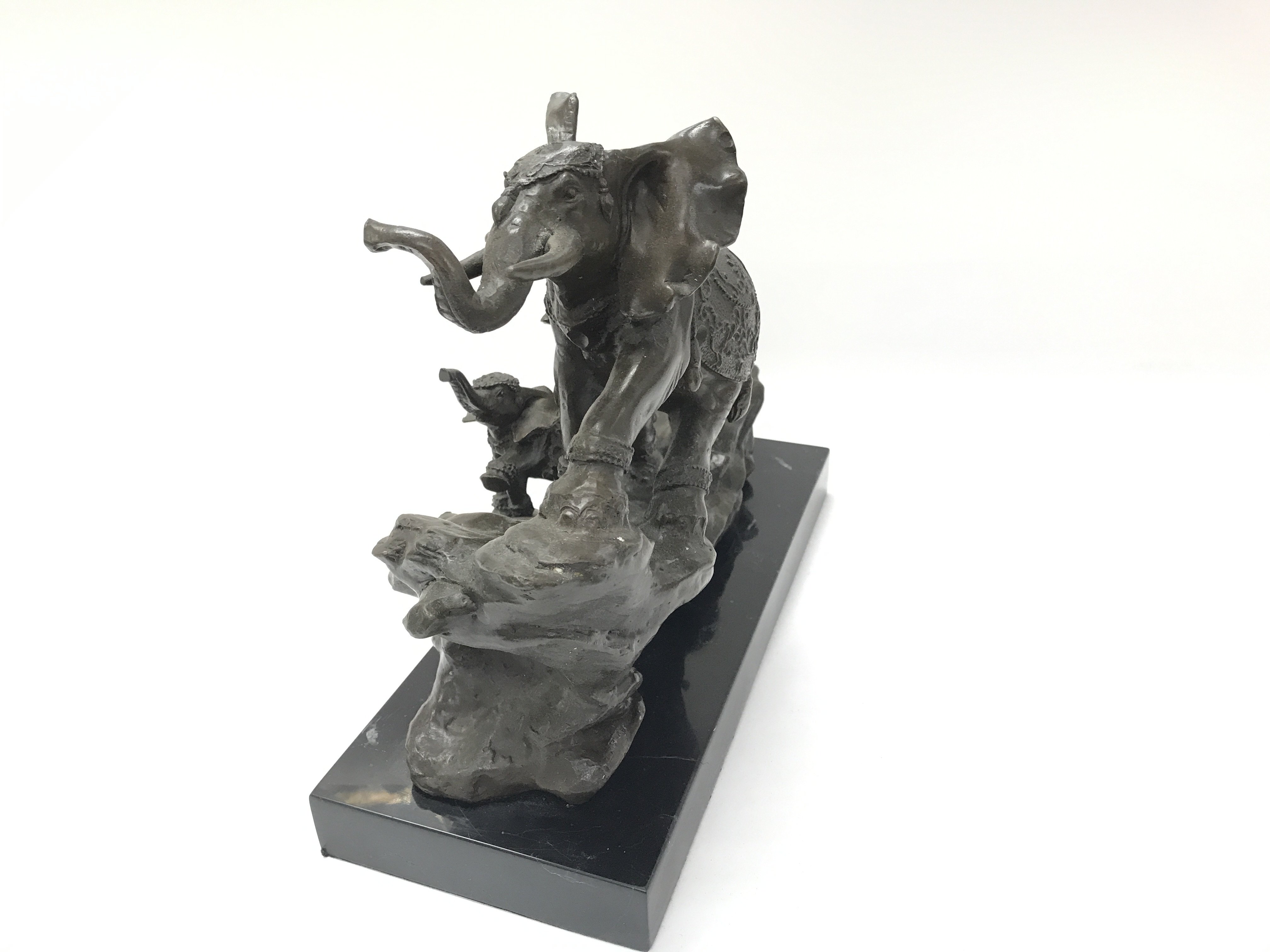 A modern cast bronze elephant figure on a stone ba - Image 2 of 3