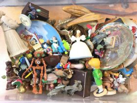 A Box Containing various ceramics. Plastic Figures