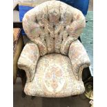 A floral upholstered Victorian style chair dimensi