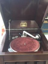 A Mahogany cased Columbia Grafonola free standing wind up gramophone.