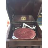 A Mahogany cased Columbia Grafonola free standing wind up gramophone.