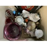 A box of miscellaneous china and glass odds etc.