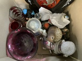 A box of miscellaneous china and glass odds etc.