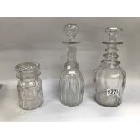 A 19th century decanter and a pressure jar and ano