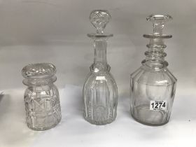A 19th century decanter and a pressure jar and ano