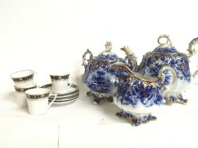 Victorian coffee set and blue and white glaze jugs