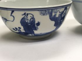 Five Chinese blue and white decorated with figures