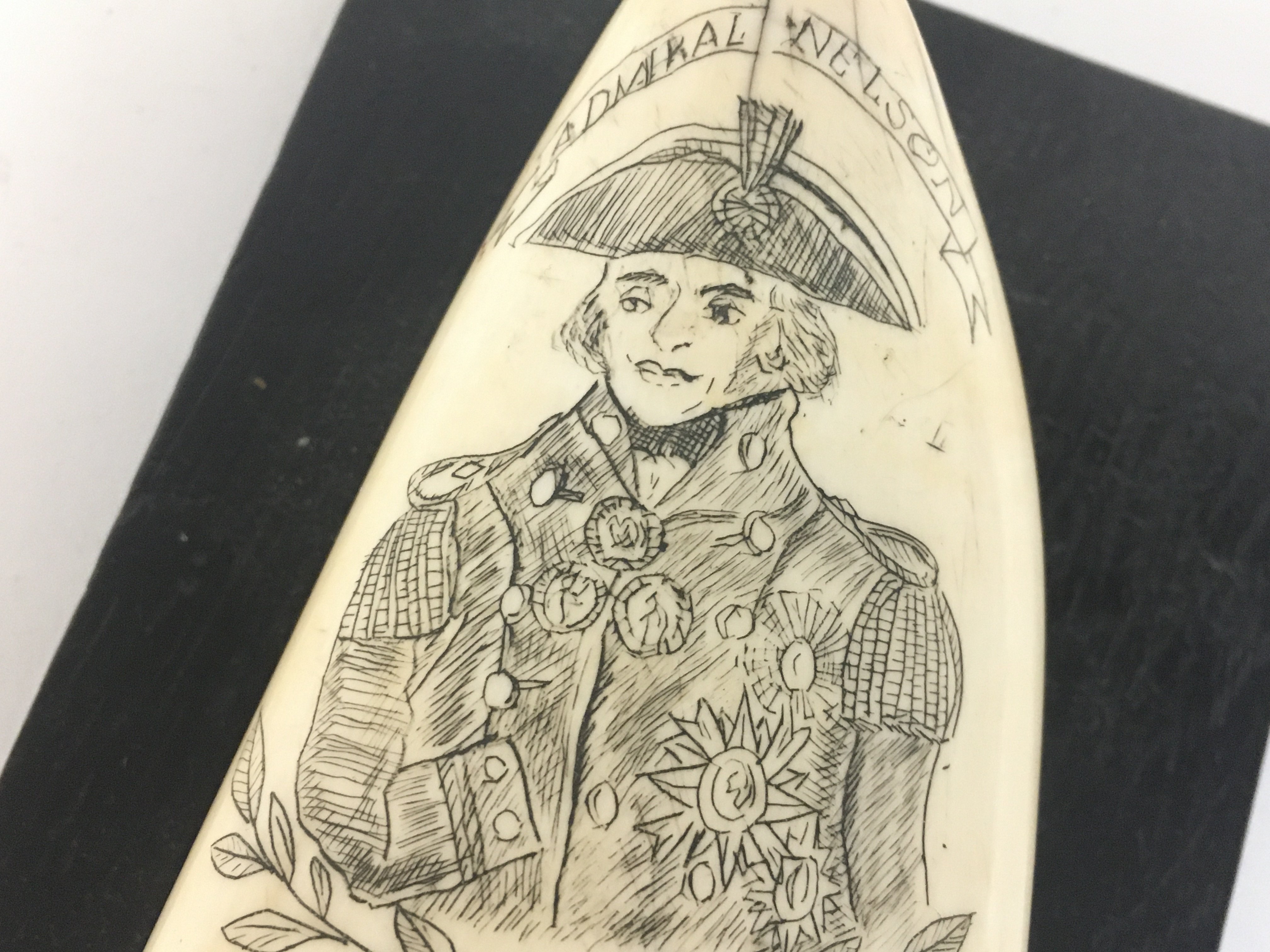 A Scrimshaw Whales tooth with Admiral Lord Nelson - Image 2 of 4