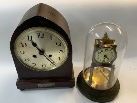 A vintage mantle clock together with an anniversary clock under dome. (D)