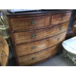 A bow fronted inlaid mahogany chest of drawers, approx 118cm x 110vm. Shipping category D.